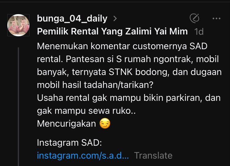 Review penyewa mobil di rental Sahara
